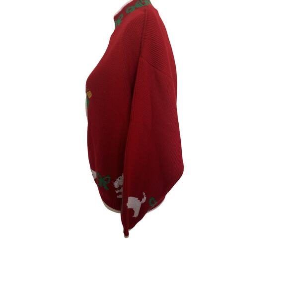 Ugly Christmas Sweater Scottie Dog Sz L Red Chunky Fishserman Holiday - Picture 4 of 8